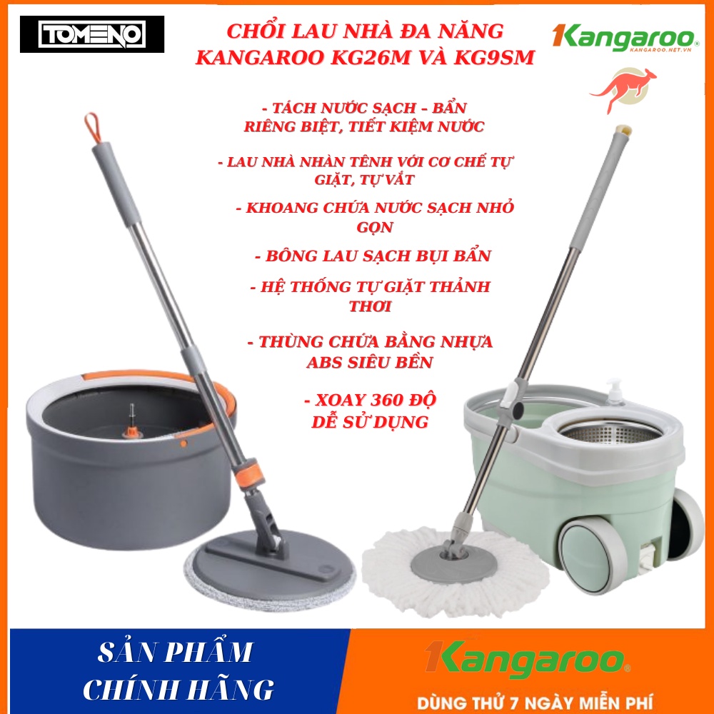 Chổi lau nhà Kangaroo , cây lau nhà 360 , tự vắt , tách nước bẩn , thông minh , đa năng , tiện lợi , KG26M và KG9SM