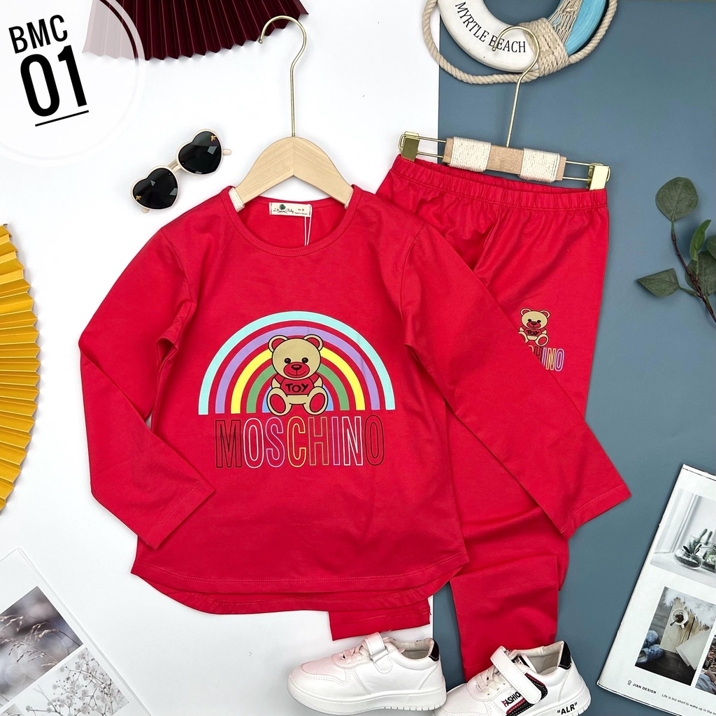 Bộ quần áo dài tay LITIBABY, in hình chữ moschino. cho bé 9 - 14 tuổi