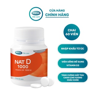 Viên uống tăng cường hấp thu canxi, xương chắc khoẻ - vitamin d3 - nat d 1000 mega we care