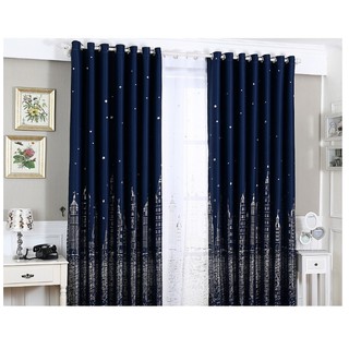 Rèm Cửa Treo Cửa Có Sẵn Khoen Tròn, Rèm Trang Trí - Lâu Đài Xanh Đen XD031