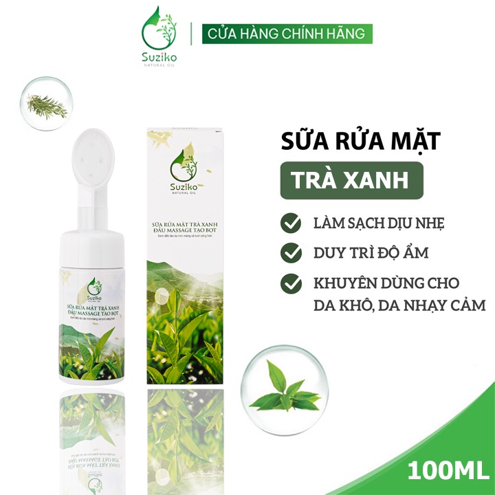 Sữa rửa mặt Trà Xanh SUZIKO giúp da sạch thoáng ngừa mụn trắng da 100ml