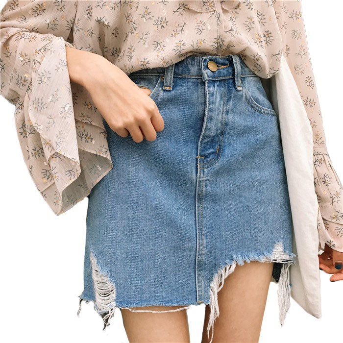 SUXI Chân váy jean Chữ A Lưng Cao Thiết Kế Không Đồng Đều Xinh Xắn Thời Trang Dành Cho Nữ