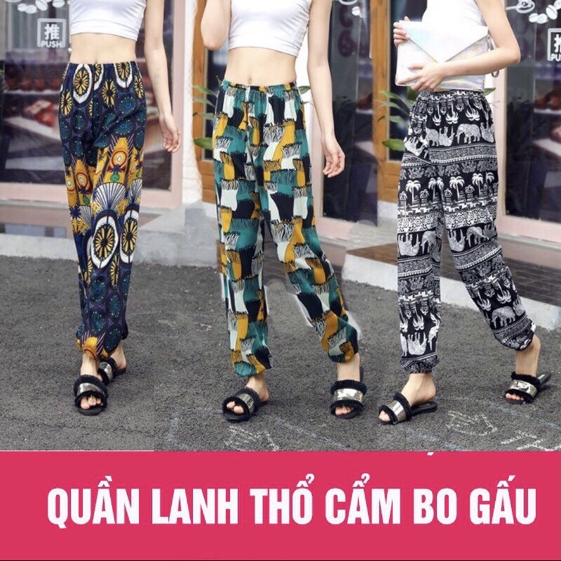 Quần dài lanh thổ cẩm bo gấu cho nữ từ 40-60kh