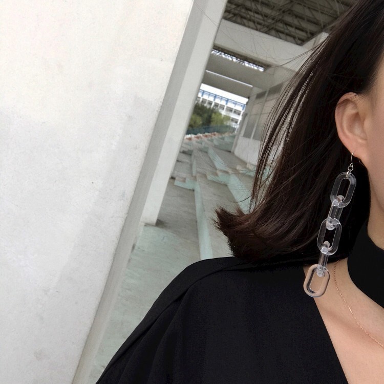 Bông Tai Dạng Móc Xích Không Đục Lỗ Trong Suốt Phong Cách Hàn Quốc 23552