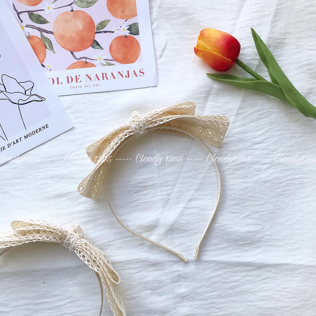 Cài tóc/Bờm nơ ren 2 lớp phong cách tiểu thư