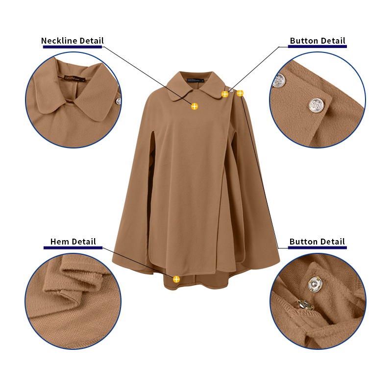 ☂❀๑Áo choàng ZANZEA form rộng màu trơn cổ mép lật thời trang mùa đông cho nữ | BigBuy360 - bigbuy360.vn