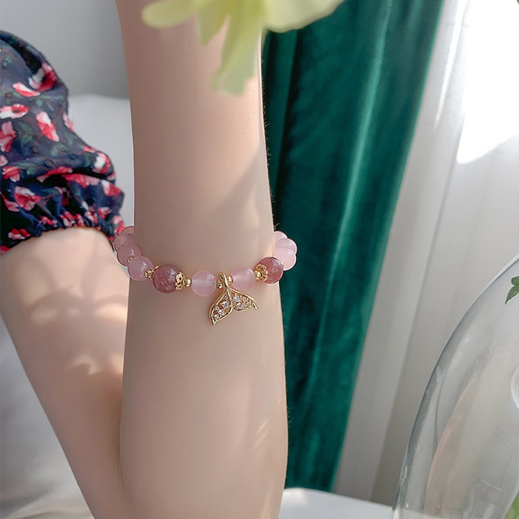 OIMG  Vòng Tay Chuỗi Hạt Pha Lê Hồng Hình Đuôi Cá Cho Nữ