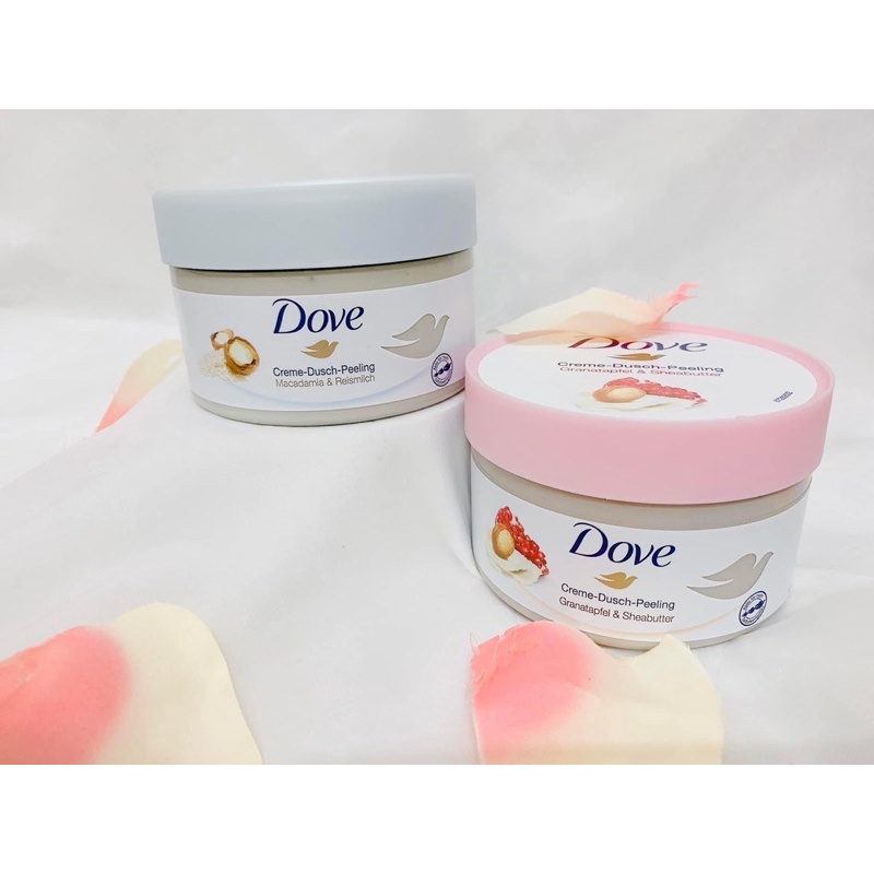 Tẩy da chết DOVE bản ĐỨC Tẩy Da Chết Toàn Thân Body DOVE Creme Dusch Peeling 225ml MACCA VÀ LỰU