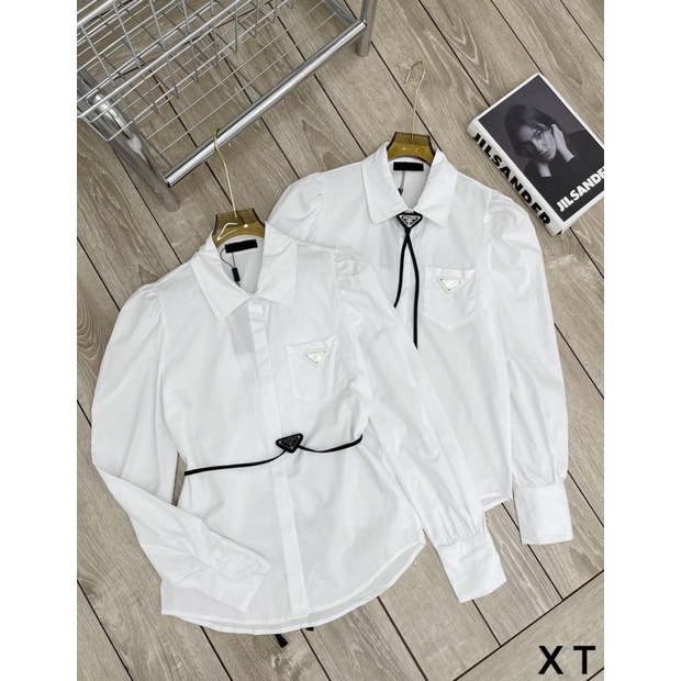 Áo sơ mi trắng prada kèm belt hàng QCL1