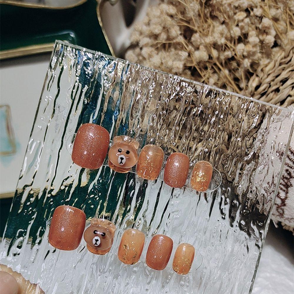 Bộ Móng Tay Giả Ngắn Hình Hoa Cúc / Mặt Cười / Gấu Hoạt Hình Phong Cách Hàn Quốc