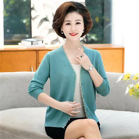 Áo khoác cardigan dệt kim mùa thu của mẹ, áo len mỏng xuân thu của phụ nữ 40 tuổi 50 tuổi
