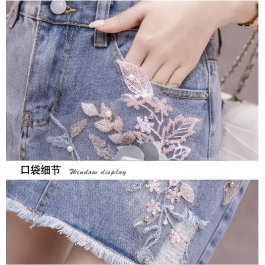 [QC CAO CẤP - SẴN HÀNG] CHÂN VÁY JEAN NỮ LƯNG CAO ĐÍNH CƯỜM THÊU HOA SANG CHẢNH CHẤT LIỆU DENIM CAO CẤP - VÁY NỮ