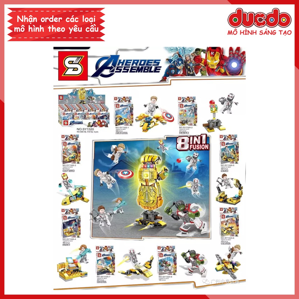 SY 1320 Combo 8 Minifigures siêu anh hùng End Game kèm găng tay full đá vô cực - Đồ chơi Lắp ghép Xếp hình Mô hình Mini