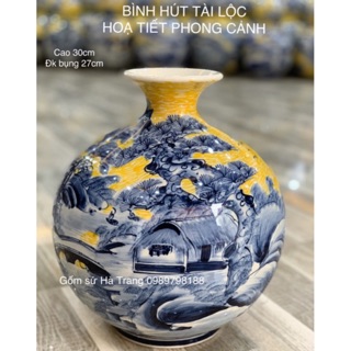 Bình hút tài lộc gốm sứ Bát Tràng hoạ tiết phong cảnh