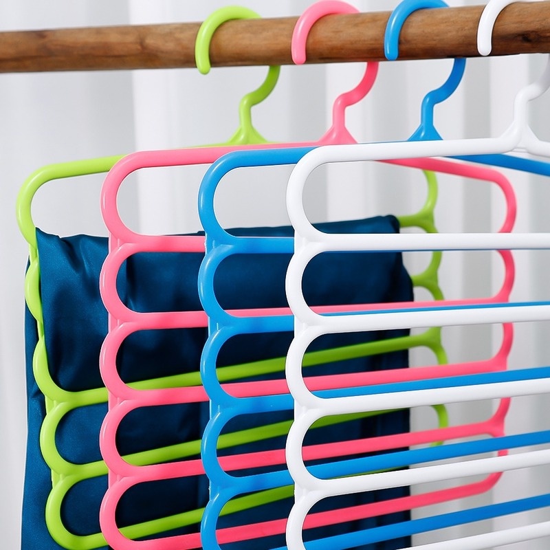 Thanh treo móc quần áo 5 Tầng Bằng Nhựa Chống Trượt Tiết Kiệm Không Gian