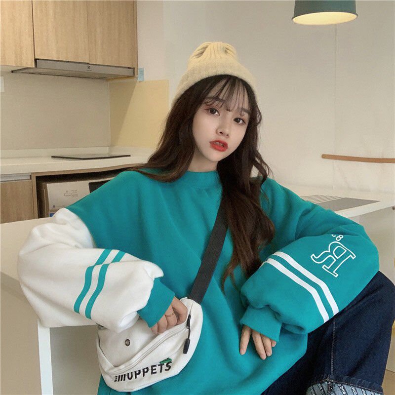 ÁO NỈ CỔ 3 PHÂN PHỐI TAY CHỮ R UNISEX - ÁO SWEATER KẺ SỌC NGANG số 83 Xanh Trắng Đỏ