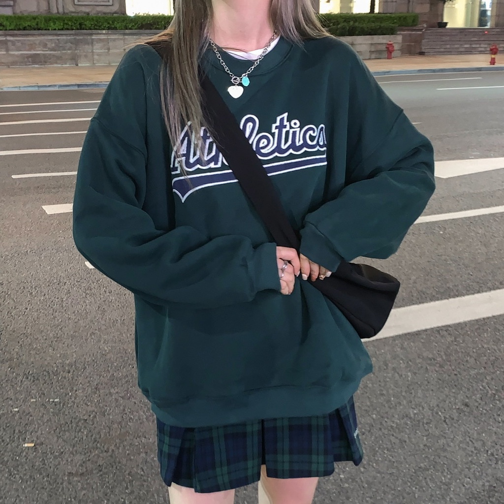 Áo sweatshirt tay dài cổ tròn in chữ thời trang