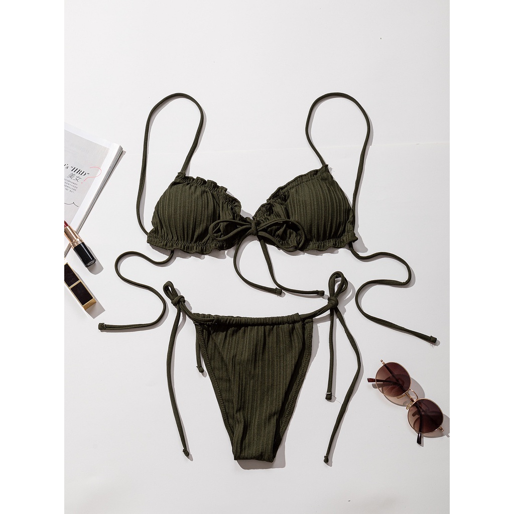 Bộ đồ bơi hai mảnh phối ren màu trơn có đệm nâng ngực H412