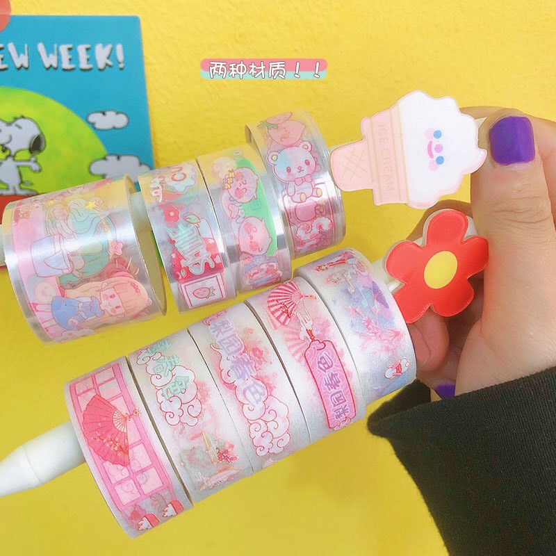 Hộp Washi Tape Cute Băng Dán Trang Trí Xinh Nhiều Họa Tiết Dễ Thương Loại 8 Cuộn Bóng Và Nhũ Kim Tuyến