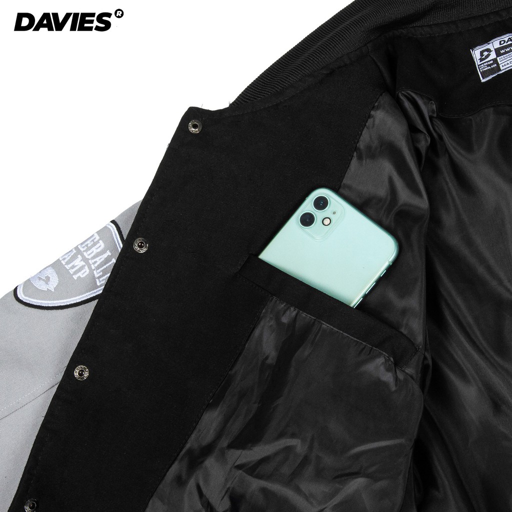 Áo bomber bóng chày nam nữ Davies brand - Grey Varsity Baseball Academy Bomber