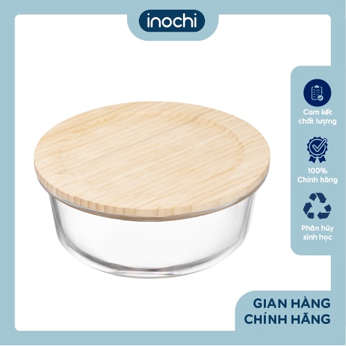 Hộp thuỷ tinh tròn nắp tre Inochi - Nikko 650ml