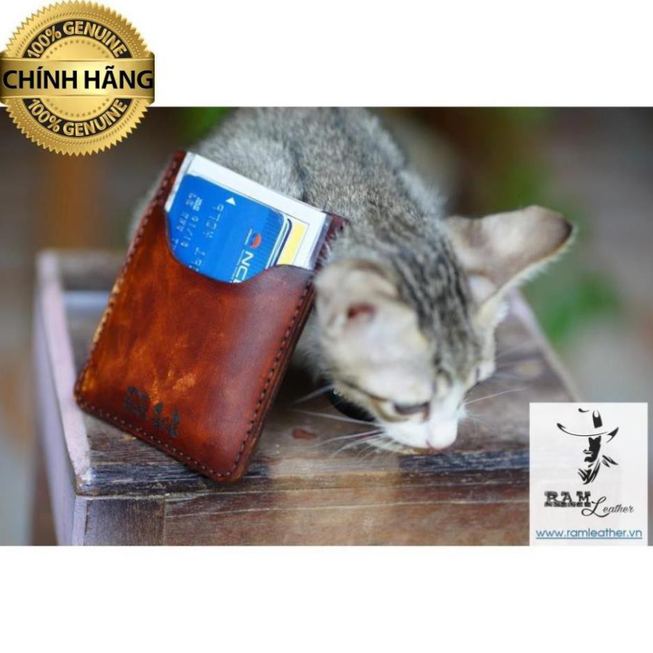 VÍ RAM MINI DA BÒ VEGTAN MÀU NÂU SÁNG - HÀNG CHÍNH HÃNG RAM LEATHER .