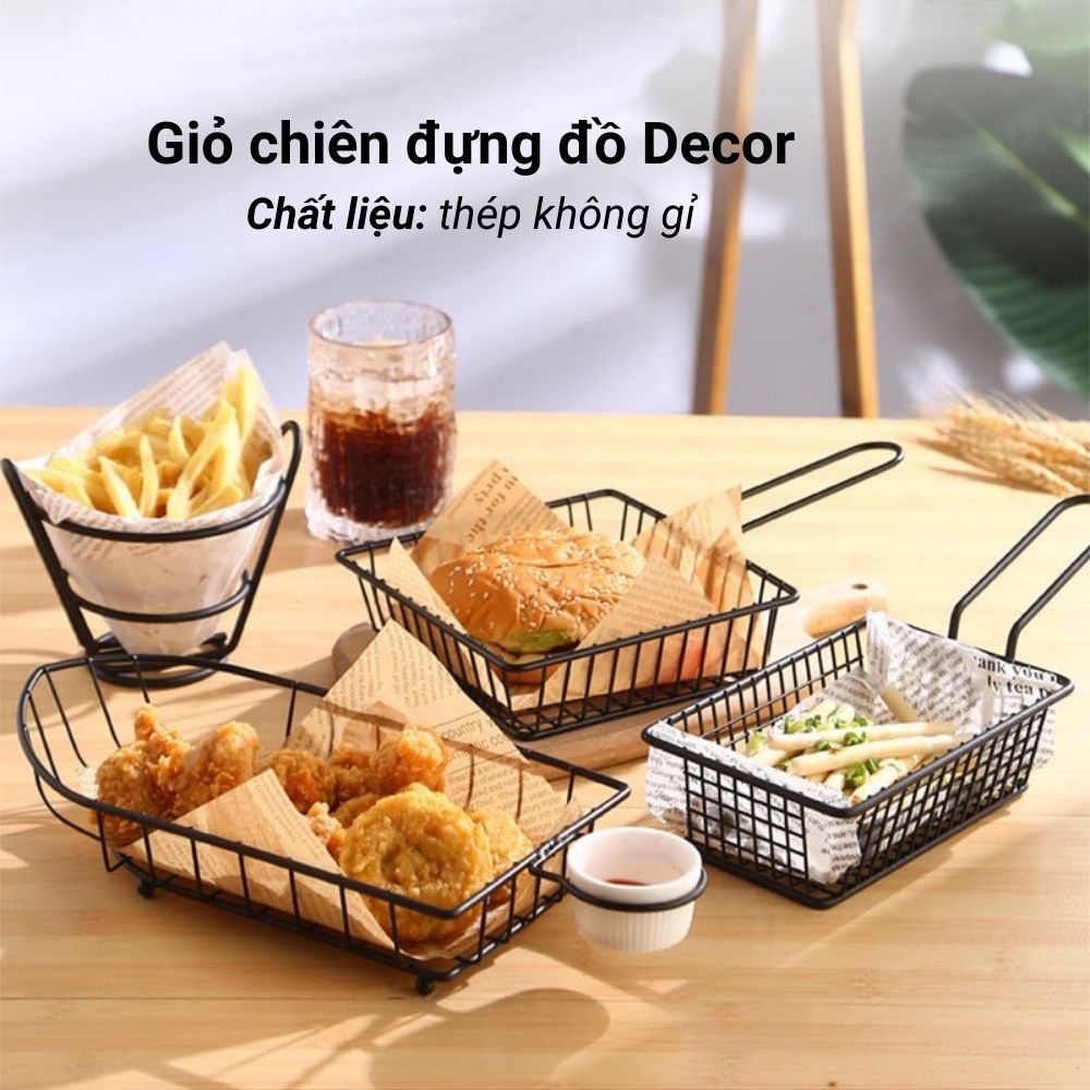 Giỏ đựng đồ chiên rán decor,  khay đựng đồ chiên rán Decor thép không gỉ