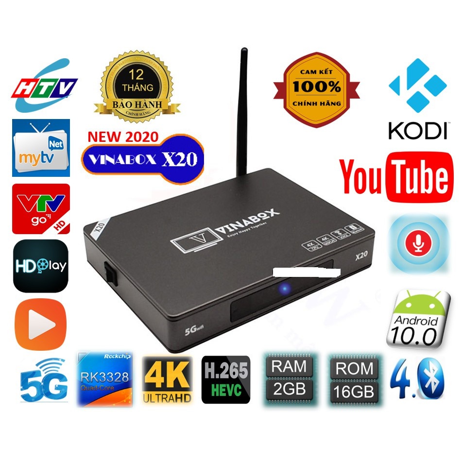 ANDROID BOX VINABOX X20 - RAM 4GB, MẪU VINABOX MỚI NHẤT NĂM 2020 ANDROID 16G SIÊU MƯỢT