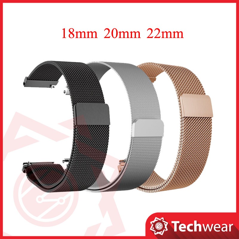 Dây thép lưới dành cho đồng hồ Samsung Ticwatch Huawei watch Huami GTS Withings size 18mm  20mm 22mm  Techwear