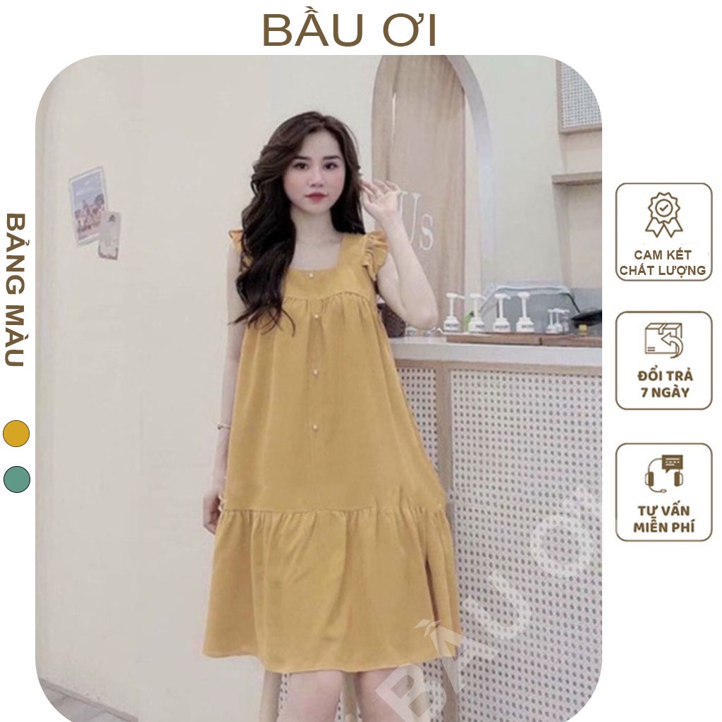 [BAUOII V30] VÁY BẦU 2 DÂY MÙA HÈ THIẾT KẾ TAY BÈO ĐIỆU XINH CHẤT MỀM MÁT DỄ CHỊU FREE SIZE 45-70KG - ĐẦM BẦU BABYDOLL