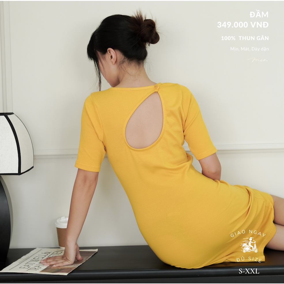 Đầm thun cotton KHOÉT LƯNG, tay lửng, váy ôm body đi chơi đi biển, màu đen hồng tím bơ vàng, Mịn thiết kế