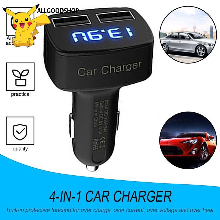 111all} 4 In 1 Dual USB Car Charger Adapter With Voltage Current Temperature Tester