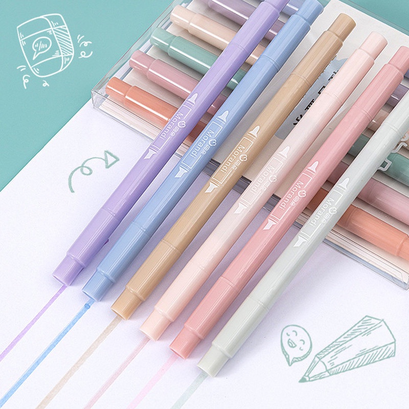 Set 6 Bút Dạ Quang Hai Đầu Nhiều Màu Sắc Cho Học Sinh / Văn Phòng