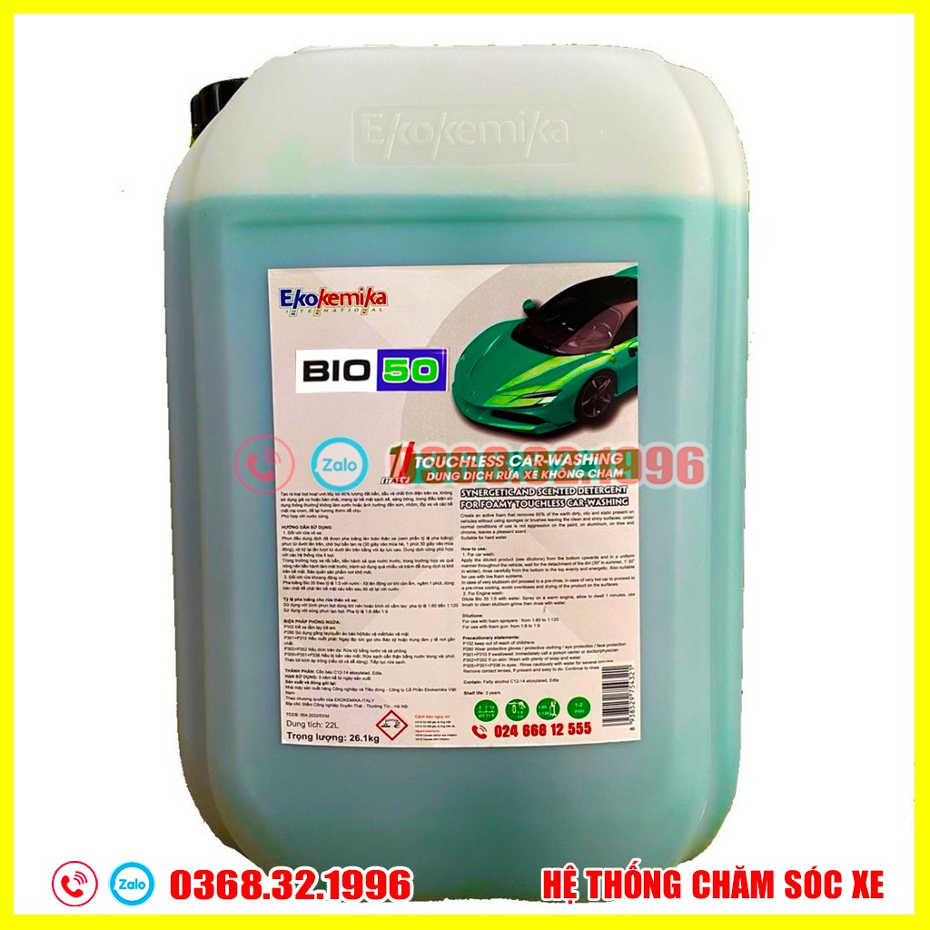 Nước Rửa Xe Không Chạm, Dung Dịch Rửa Xe Ô Tô, Xe Máy Không Chạm Ekokemika, Bio 50 - 5l (tặng 2 khăn lau đa năng)