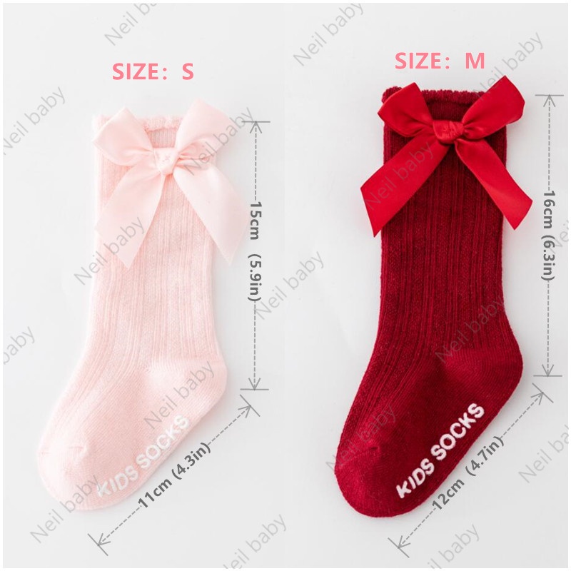 Thích hợp cho bé 0-3 tuổi Tất dài đến đầu gối đính nơ đáng yêu dành cho bé gái Đôi vớ dài qua gối