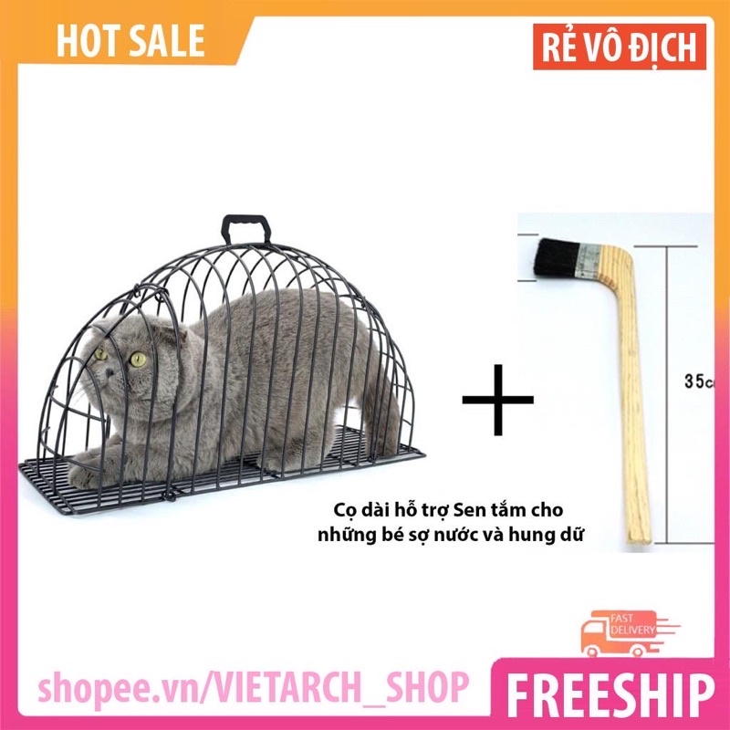 [VietPet] Cọ dài hỗ trợ tắm, chải lông cho mèo ở trong lồng sấy