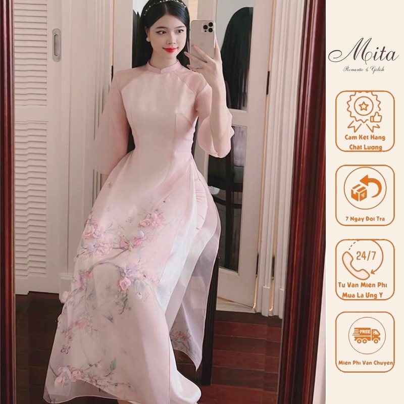 Mita Boutique - Áo Dài Cách Tân Đào Y Mita Hoạ Tiết Thêu Đính Kết - MIAD0019