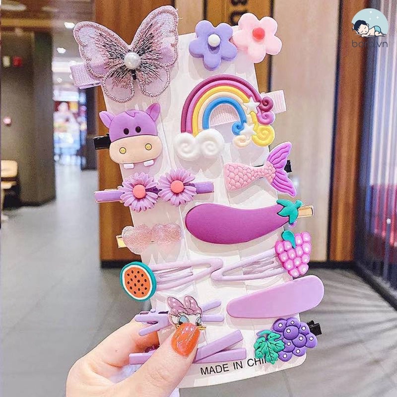 Set 14 Kẹp Tóc Hình Hoa Nhiều Màu Sắc Cầu Vồng Thời Trang Hàn Quốc Dành Cho Bé Gái KB216091