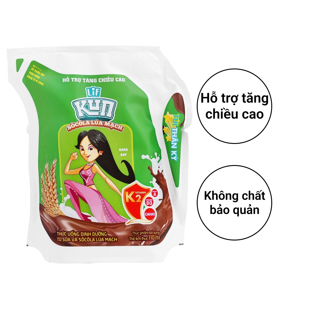 KUN_Thức Uống Dinh Dưỡng Vị Sôcôla Lúa Mạch Thùng 24 Túi x 110ml