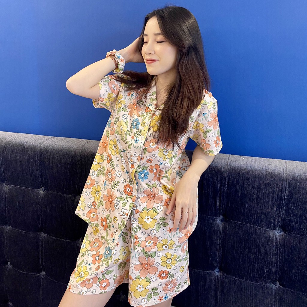 [FREESHIP] Bộ ngủ pijama - chất thô họa tiết hoa nhiều màu
