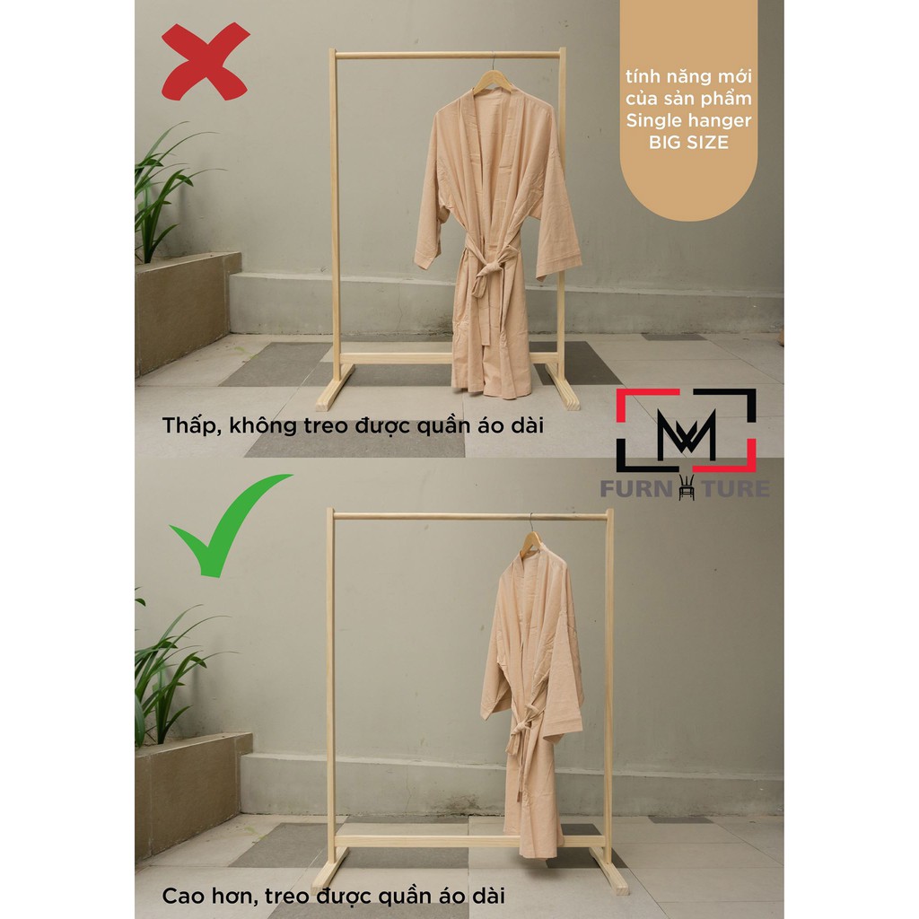 Giá treo quần áo thanh đơn size 1 mét thương hiệu MW FURNITURE - Nội thất căn hộ