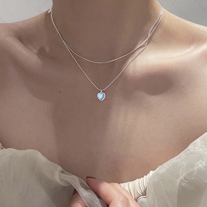 Dây Chuyền Hai Lớp Hình Trái Tim Đá Cầu Vồng - Vani Store - TS000636