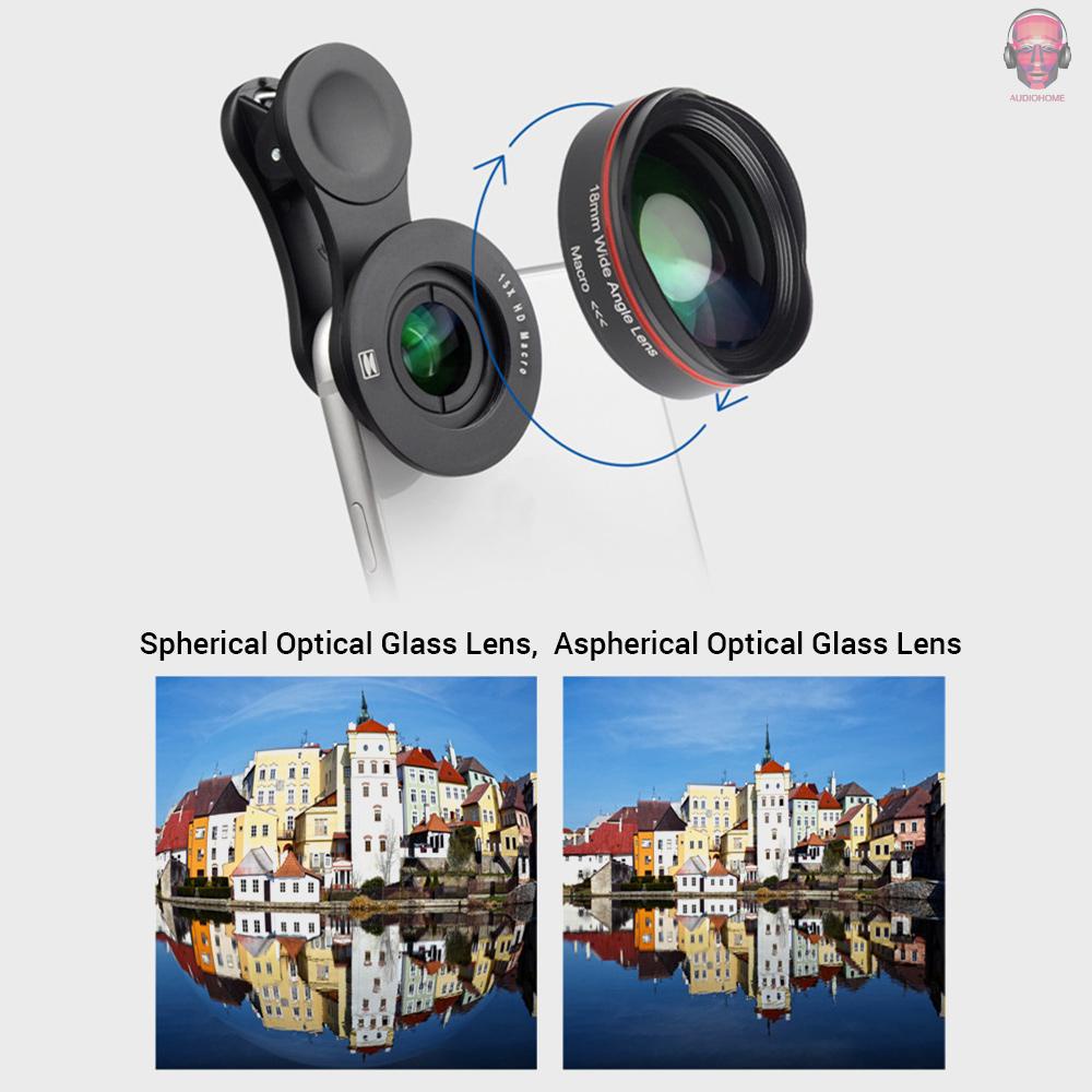 AUDI   5K Ultra HD Smartphone Camera Lens 18mm 128° Wide-angle 15X Macro Phone Lens Distortionless with Universal Clip Compatible with    Smartphones