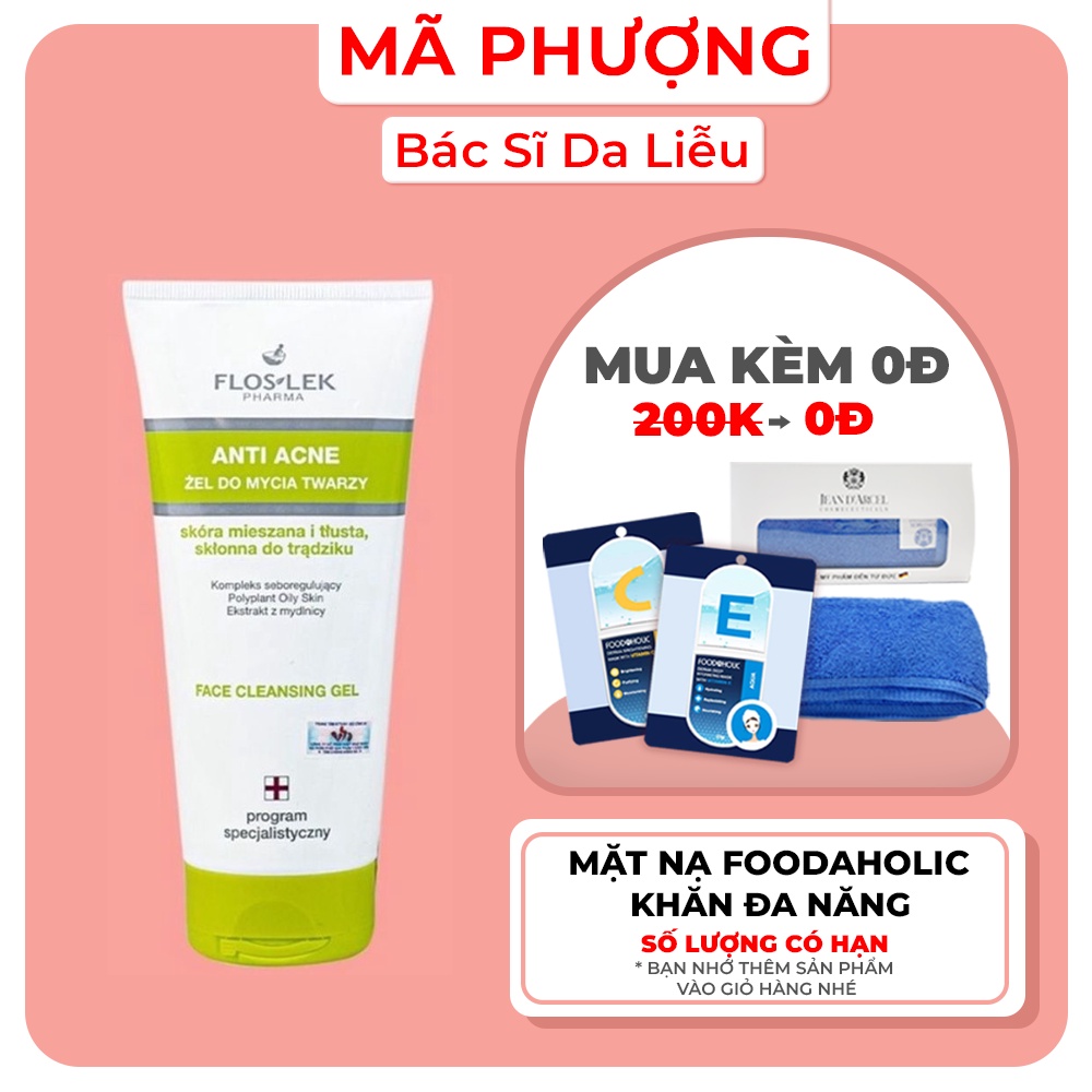 Sữa rửa mặt Floslek Anti Acne Face Cleansing Gel cho da dầu mụn - Hàng Chính Hãng - Dược mỹ phẩm bác sĩ Mã Phượng