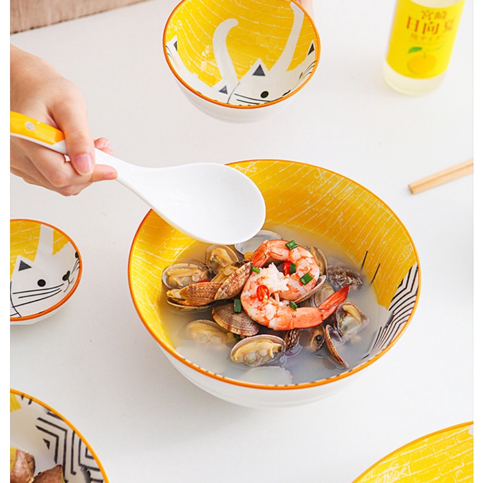 Bộ chén bát đĩa sứ ăn dặm Mèo Cute phong cách Nhật bản dễ thương cho bé