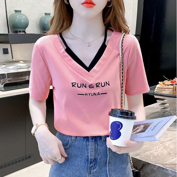 Áo Thun Polyester Tay Ngắn Cổ Chữ V Thời Trang Mùa Hè Dành Cho Nữ