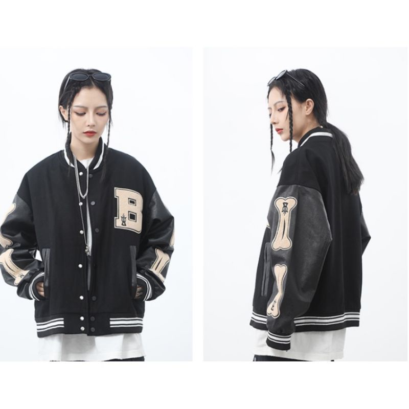 Áo khoác bóng chày bomber tay xương