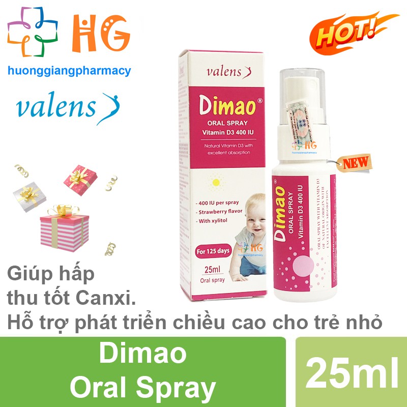 Dimao Oral Spray, thực phẩm cho sức khỏe, bổ sung Vitamin D3 dạng xịt 400IU, tăng chiều cao cho bé (Lọ 25ml)