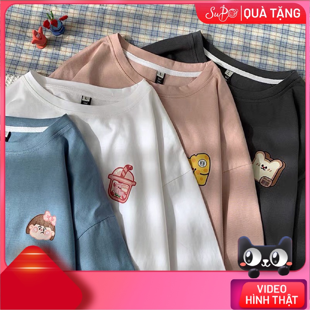 Áo thun tay lỡ, in hình dễ thương, form rộng, Nam nữ đều mặc được