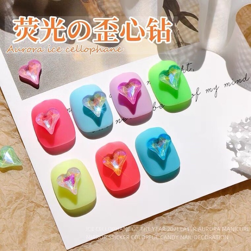 Đá tim các size mix aurora trang trí nail/móng tay